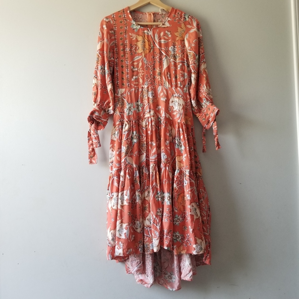 Jaase Floral Boho Orange Hi Low Dress XS